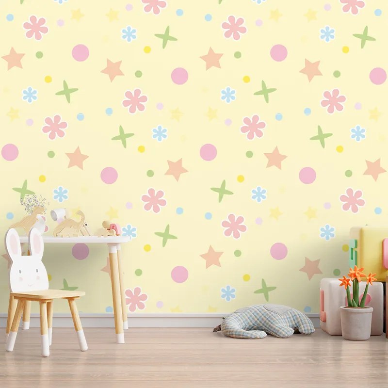 Sablio Tapeta Hviezdy, kvety a bodky - 336x220 cm