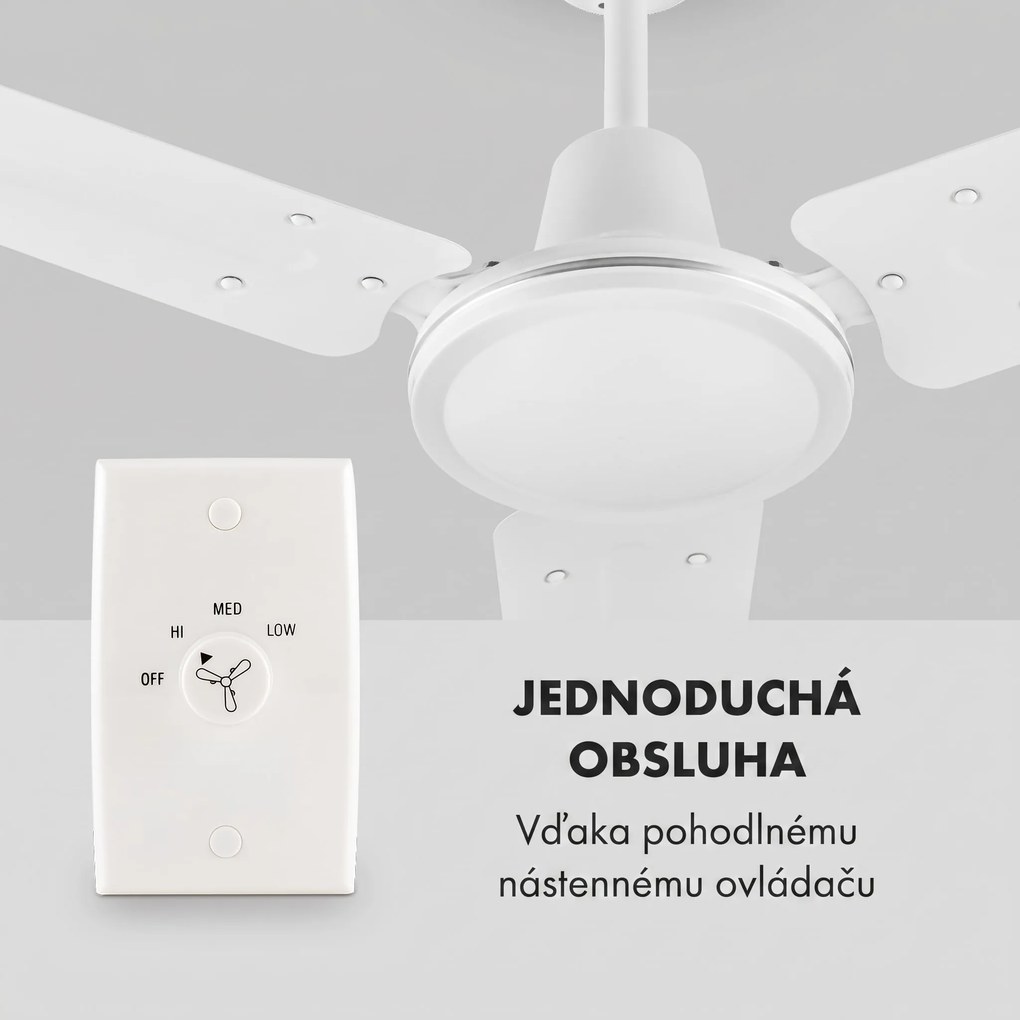 Klarstein Spin Doctor, stropný ventilátor, 55 W, 122 cm, 3 ramená, nehrdzavejúca oceľ, biely
