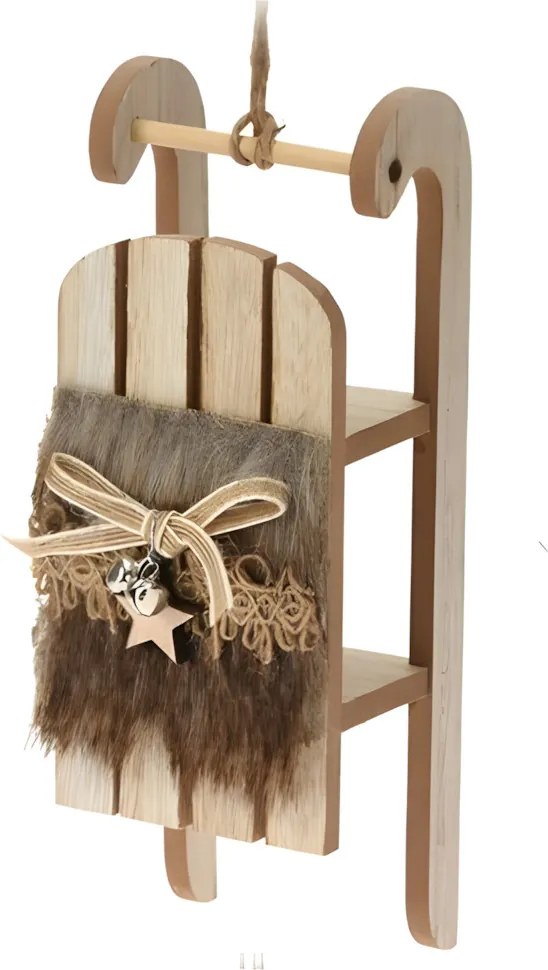 Vianočné sánky s hnedou imitáciou kožušiny 38 cm