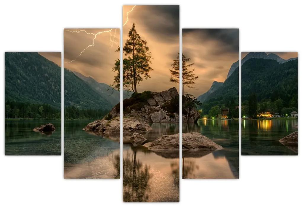 Obraz - jazero v horách (150x105 cm)