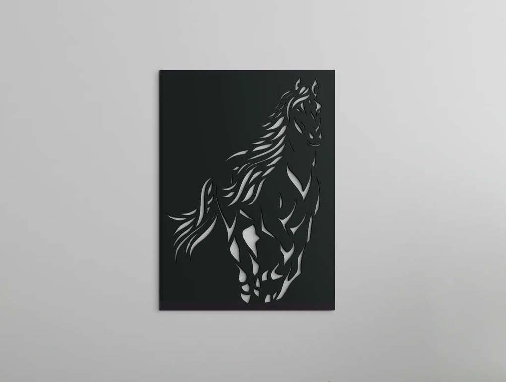 drevko 3D obraz na stenu Cválajúci kôň Rozmer obrazu: 44,5 x 32,5 cm, Farba dekorácie: Čierna