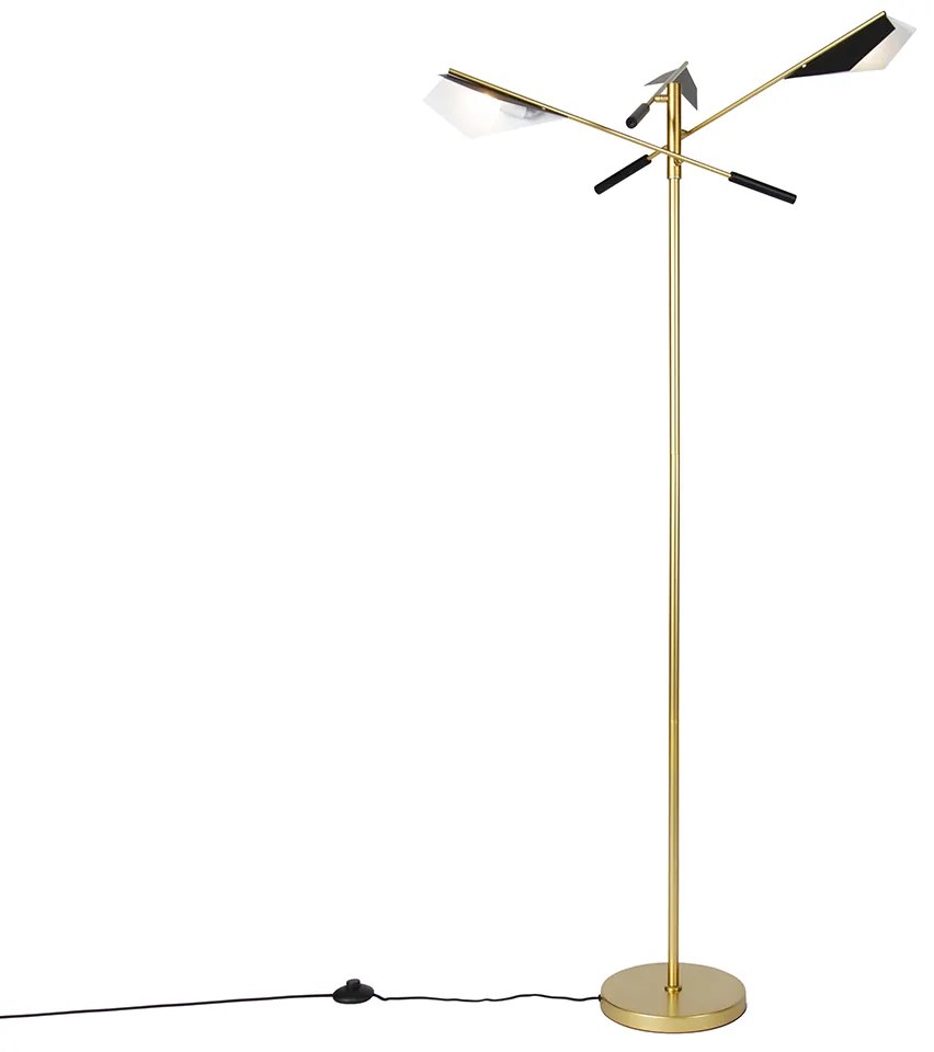 Dizajnová stojaca lampa čierna so zlatým 3-svetlom - Sinem