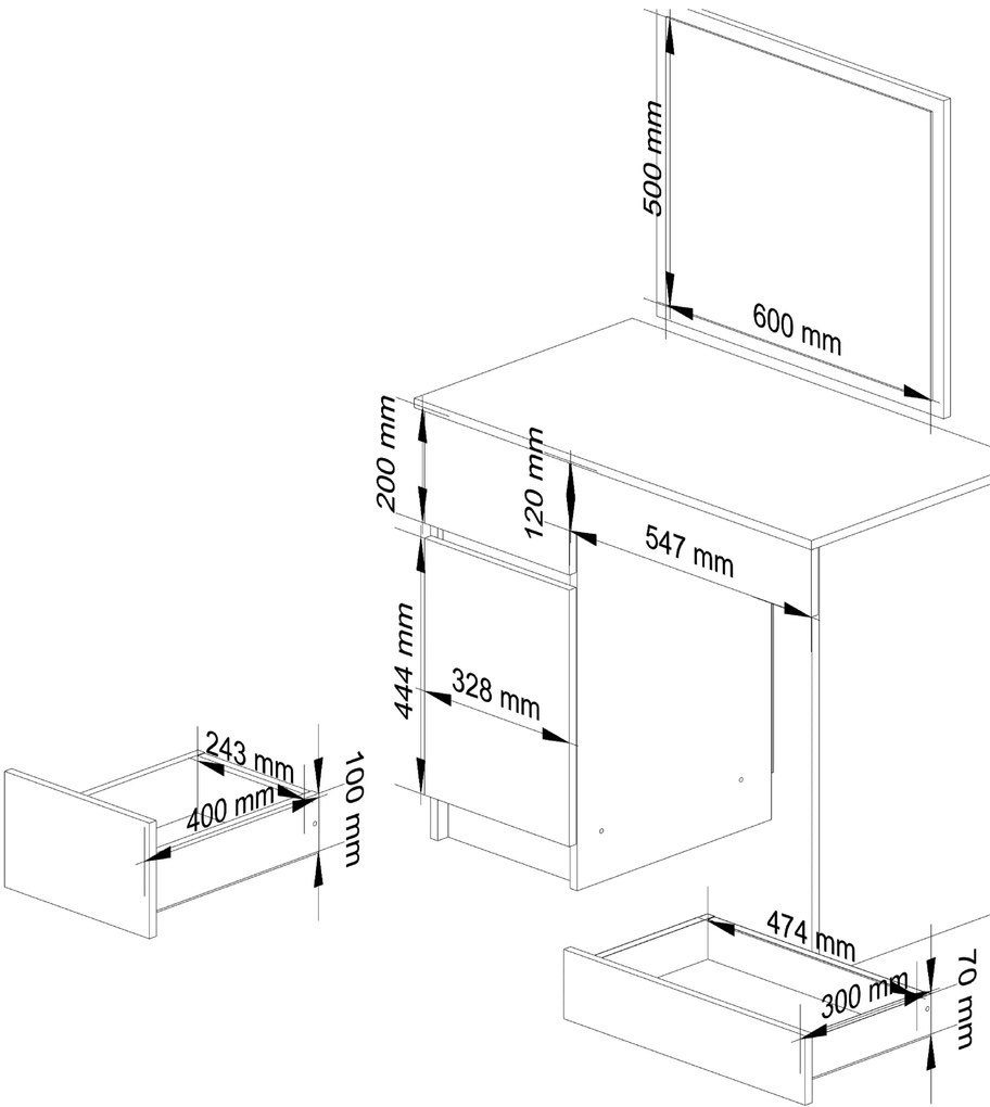 Toaletný stolík Parijat (dub sonoma) (so zrkadlom) (L). Akcia -16%. Vlastná spoľahlivá doprava až k Vám domov. 1128845