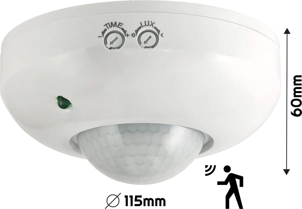 ECOLIGHT Infračervené stropné čidlo pohybu 300W 360 ° biele