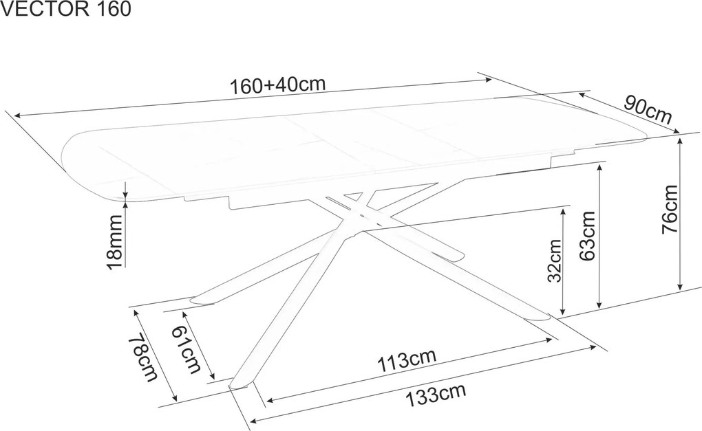 Jedálenský rozkladací stôl Vector 160/200 cm keramika čierny