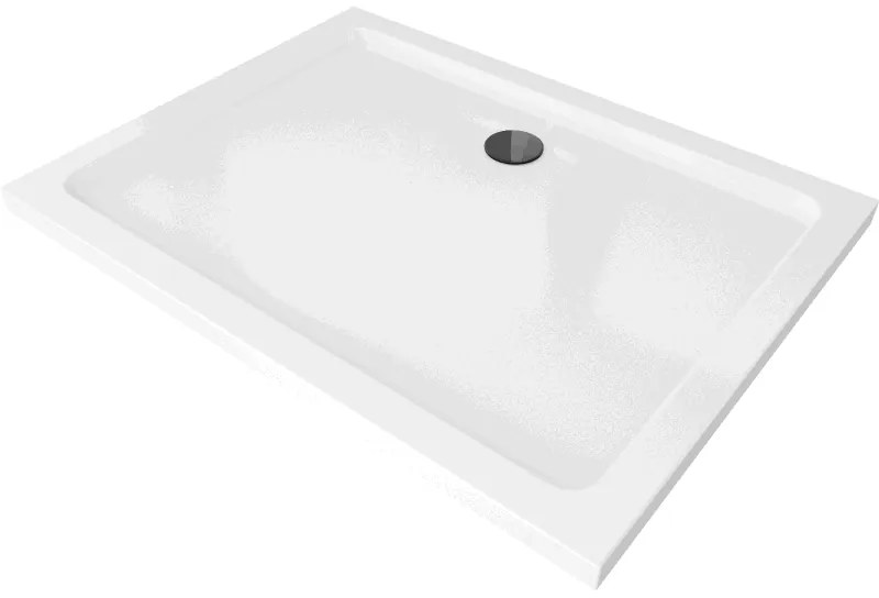 Mexen SLIM - Obdĺžniková sprchová vanička 130x80x5cm + čierny sifón, biela, 40108013B