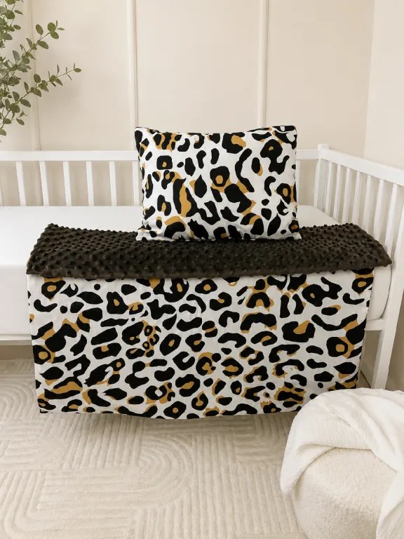 Set do kočíka Leopard / minky hnedá – deka a vankúšik