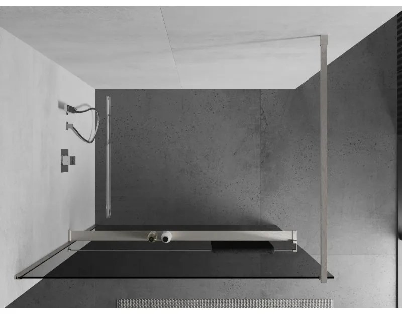 Mexen Kioto+, sprchová zástena Walk-In s poličkou a vešiakom 120 x 200 cm, 8mm šedé sklo, brúsená oceľ profil, 800-120-121-97-40