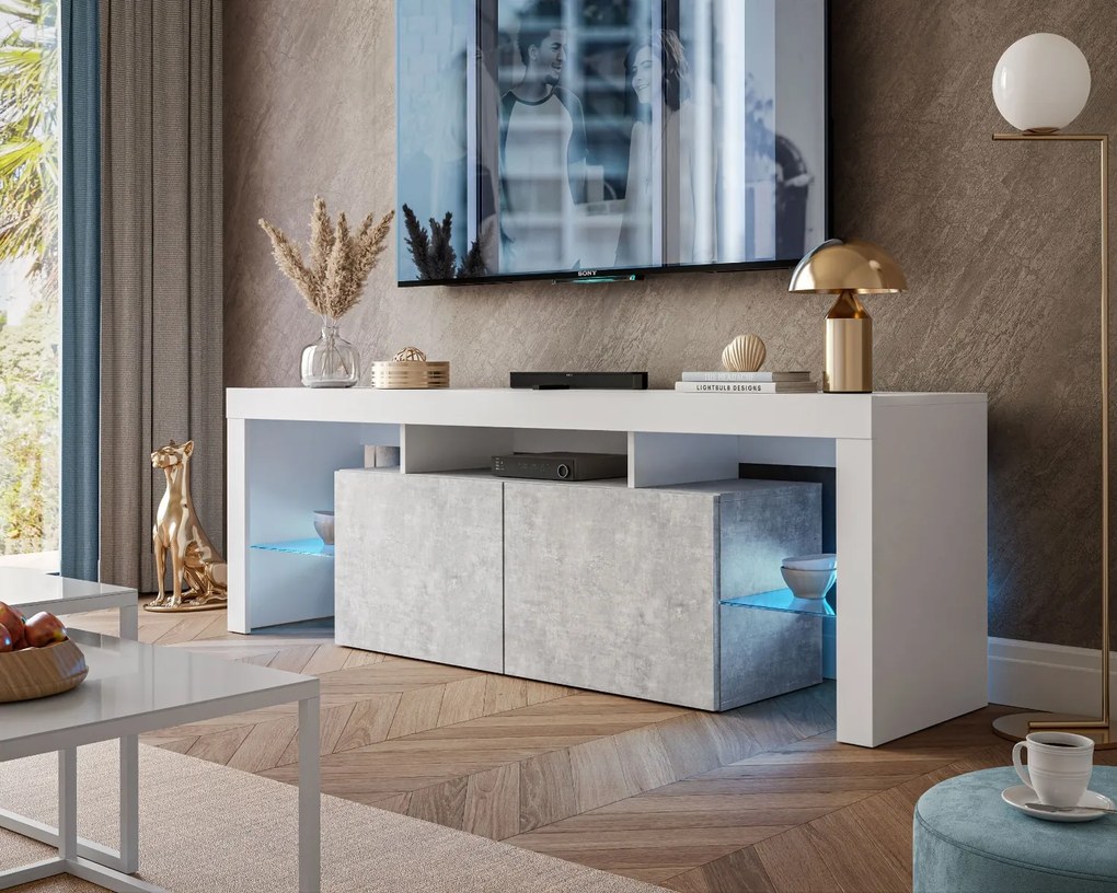 TV STOLÍK ELEGANTE LED BIELA + BETÓN