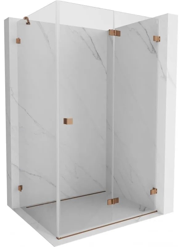 Mexen Lunar-F, 1-krídlový sprchový kút so skladacími dverami, pravý, 95 x 80 cm, 8mm číre sklo, ružové zlato profil, 836-095-080-60-00-P