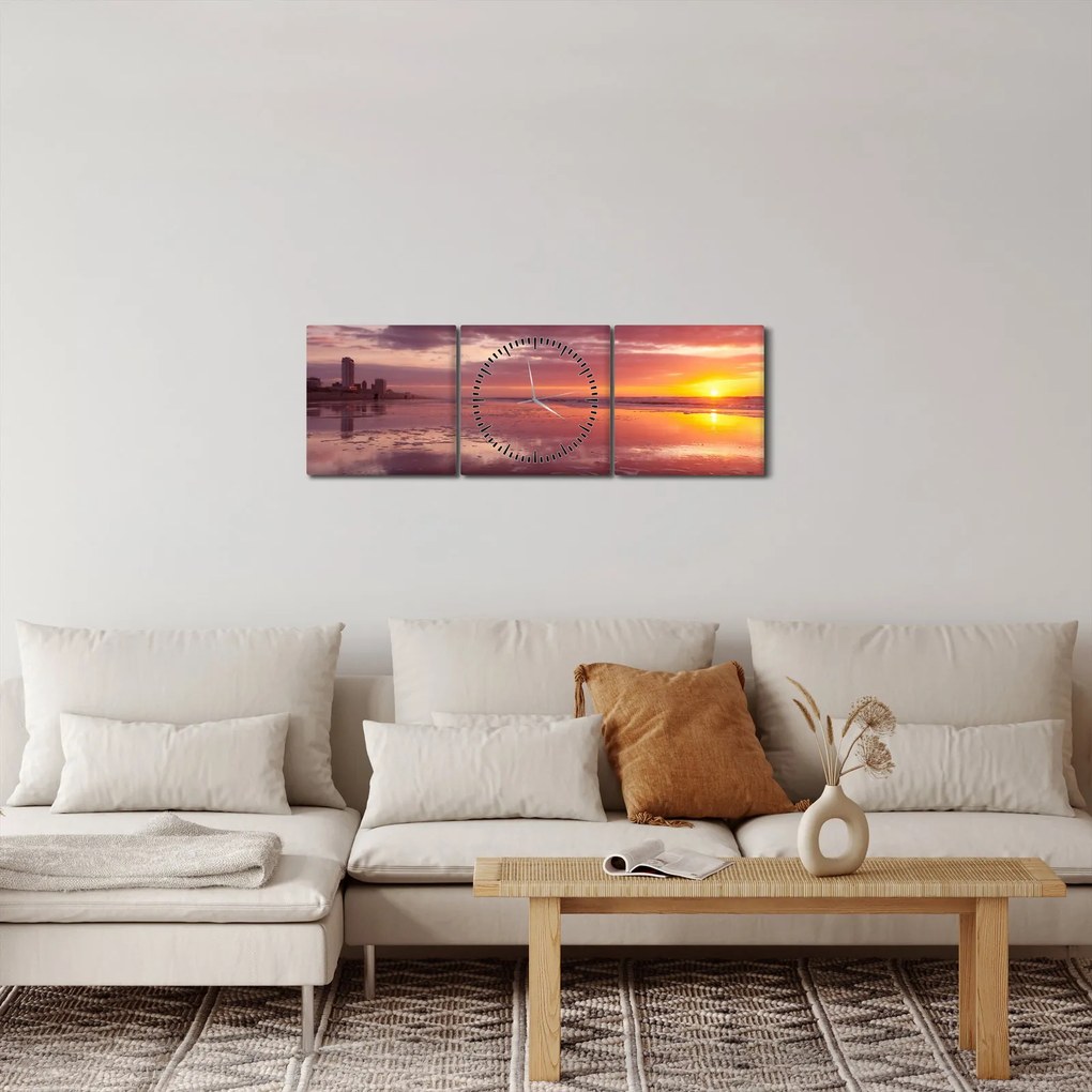 Obraz - Pláž pri západe slnka (s hodinami) (90x30 cm)