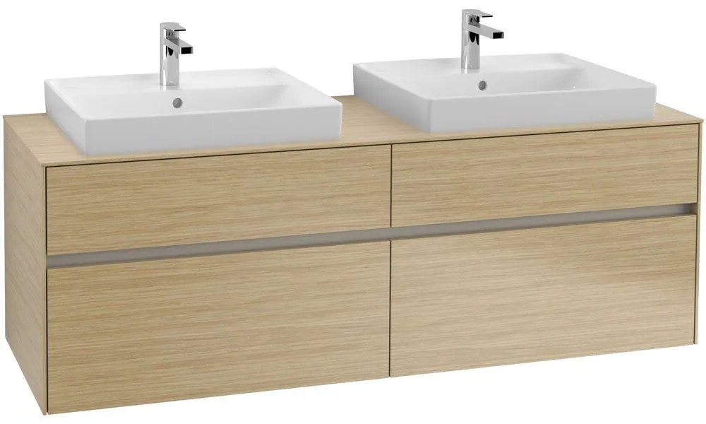 VILLEROY &amp; BOCH Collaro závesná skrinka pod dve umývadlá na dosku, 4 zásuvky, s LED osvetlením, 1600 x 500 x 548 mm, Nordic Oak, C024B0VJ