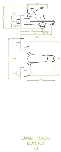 Laveo Rondo, vaňová/sprchová batéria nástenná h-107, chrómová, LAV-BLX_010D