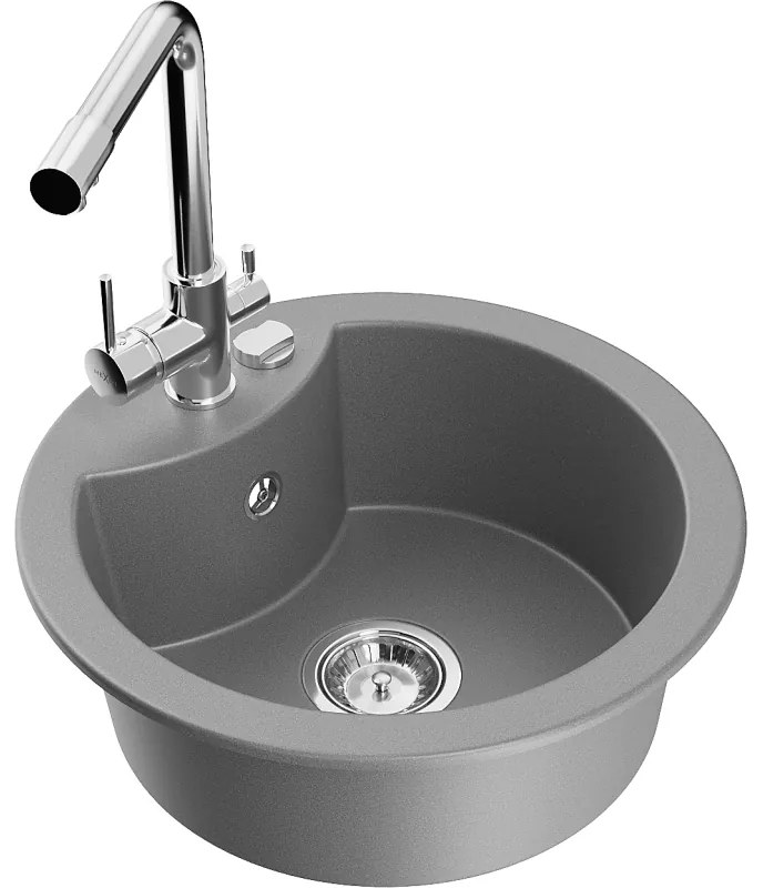 Mexen Diego, 1-komorový granitový drez 488x488x167 mm, chrómová batéria Duero, šedá, 6512-71-671600-00