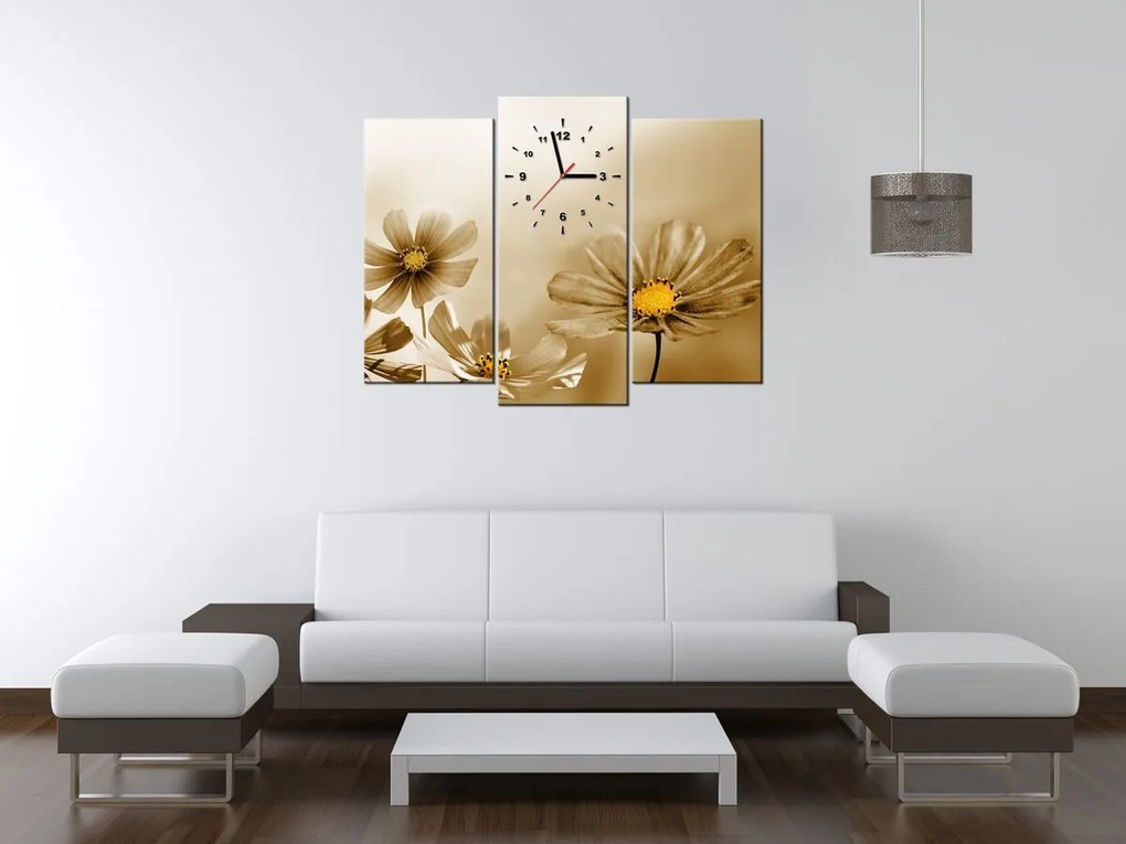 Gario Obraz s hodinami Kvetnatá krása - 3 dielny Rozmery: 90 x 70 cm