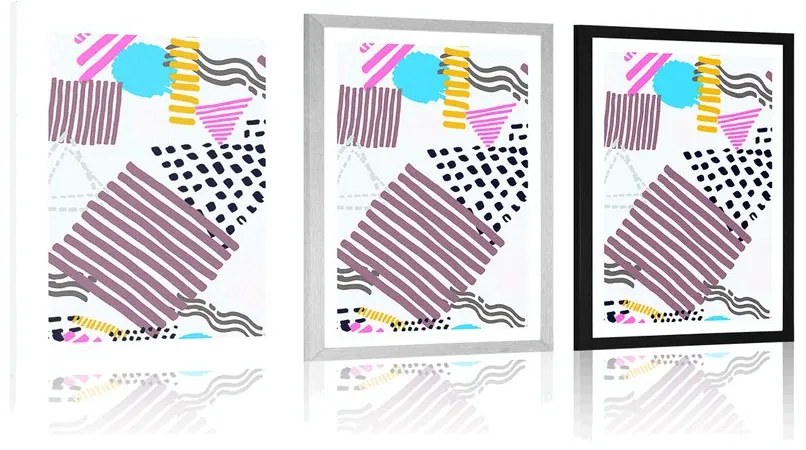 Plagát s paspartou Memphis vzor v pop-art štýle - 60x90 black