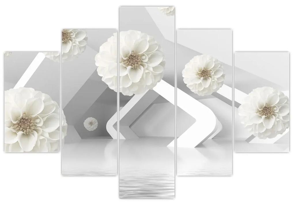 Abstraktný obraz s belostnými kvetmi (150x105 cm)
