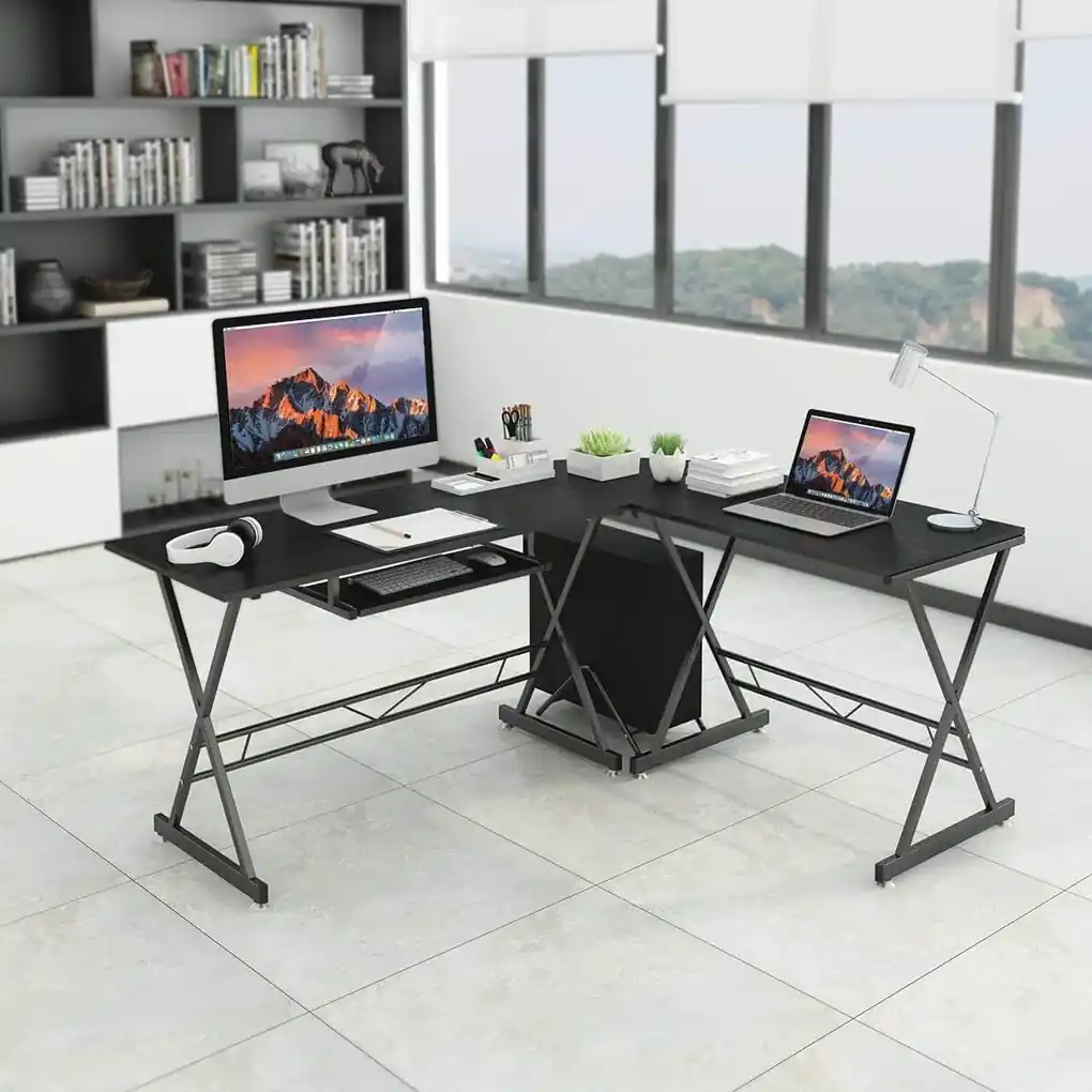 Písací stôl v tvare L- čierny | BIANO