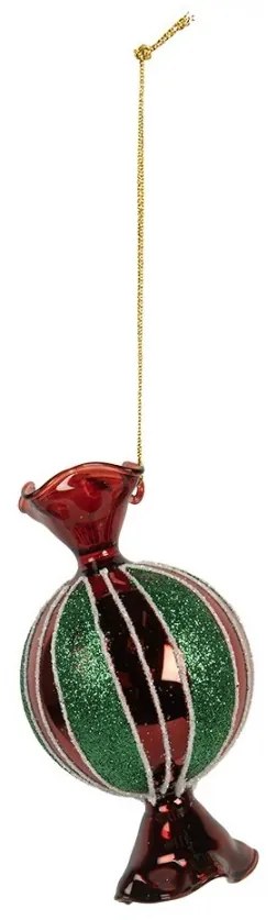 Vianočná sklenená závesná ozdoba červený cukrík - 7*4*12 cm