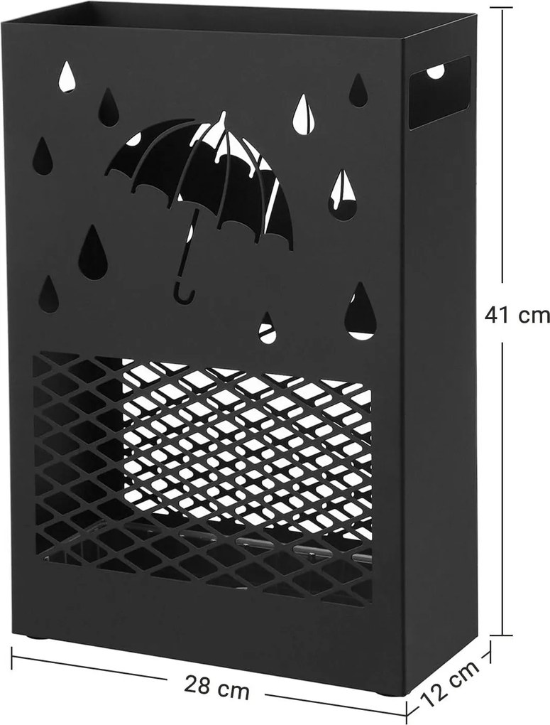 Kovový stojan na dáždniky, so 4 háčikmi, čierny