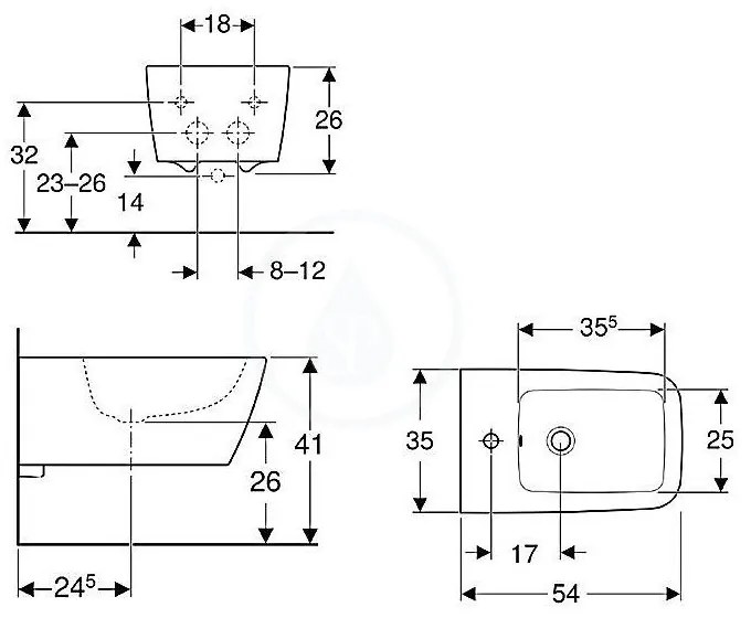 GEBERIT iCon Square závesný bidet 350x260x540 mm, s KeraTect, biela, 231910600