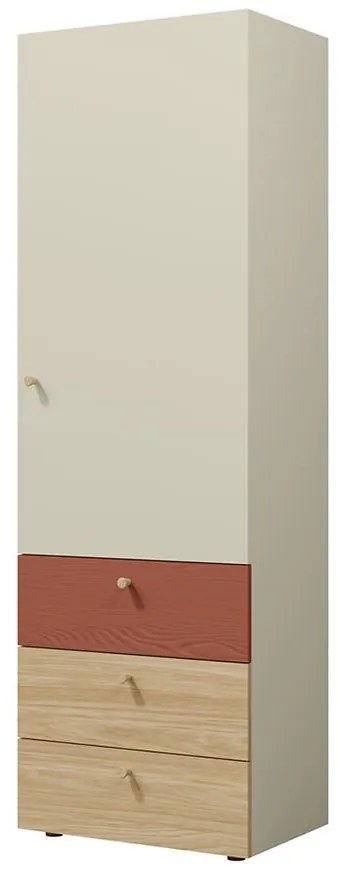 Skrinka Yuki 4 Koralová/Sivá Béžová/Olejovaný Dub