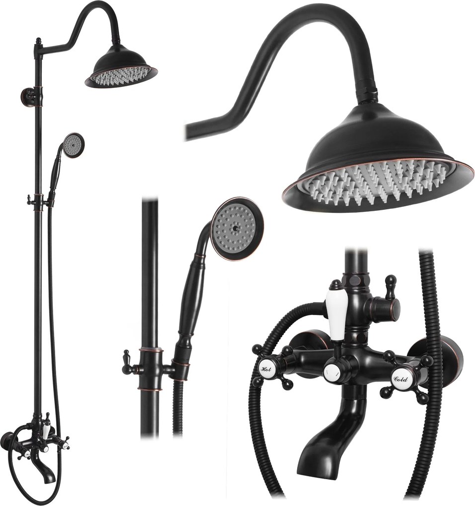 Rea Bergamo, sprchový set v retro štýle, čierna matná, REA-P5001