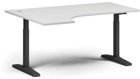 Výškovo nastaviteľný stôl, elektrický, 675-1325 mm, rohový ľavý, doska 1600x1200 mm, čierna podnož, biela