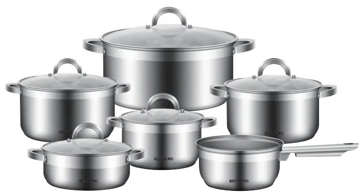 MEGAKOMBO Elektrický krájač BestBerg BBS-400 + 11dielna sada nerezových hrncov BestBerg BBSC-11 + Elektrický mlynček na mäso BestBerg BBM-2500