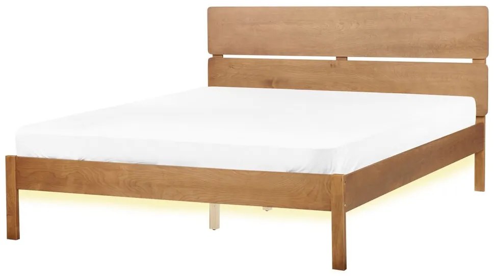 Drevená posteľ s LED 160 x 200 cm svetlé drevo BOISSET Beliani