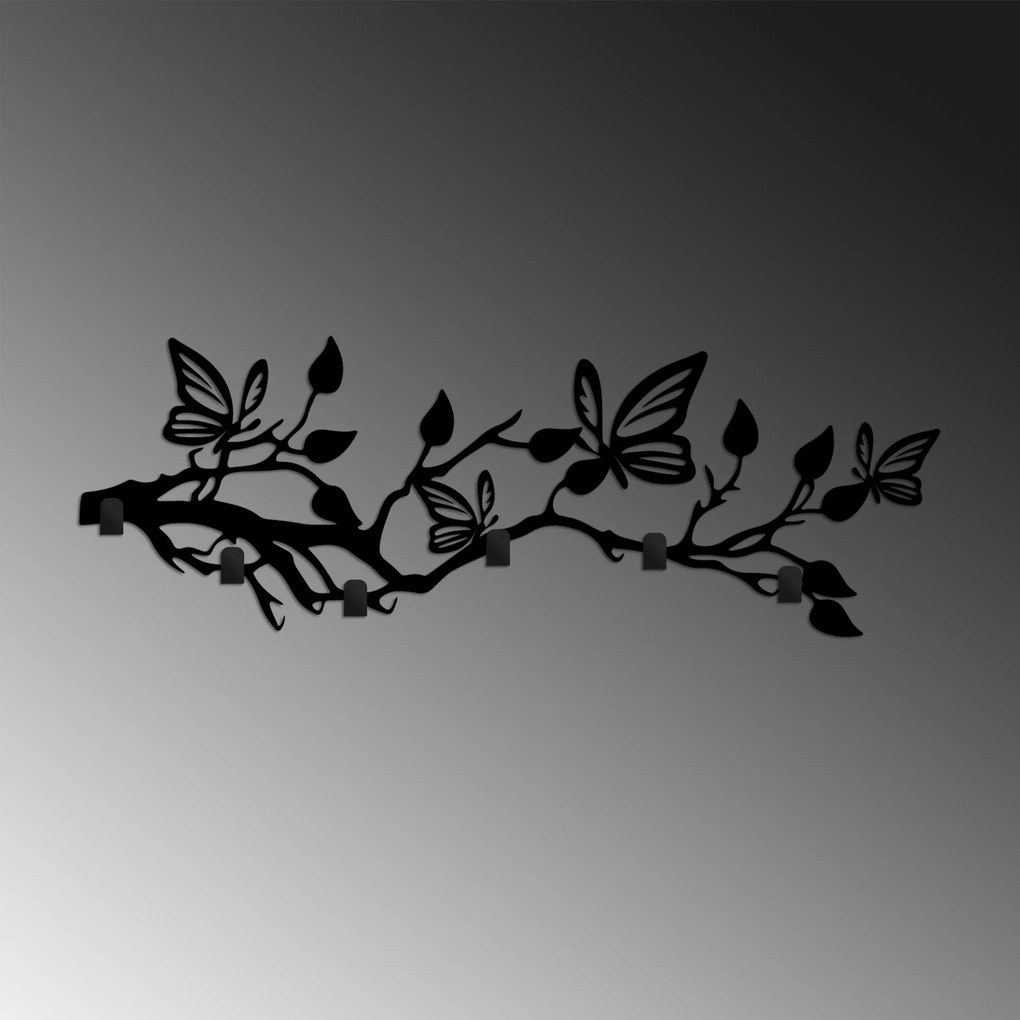 Nástenný kovový vešiak Motýľ 60 cm čierny