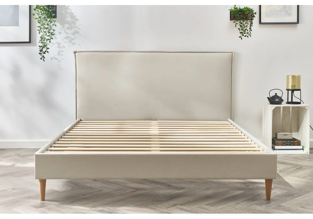 Béžová dvojlôžková posteľ Bobochic Paris Sary Light, 160 x 200 cm