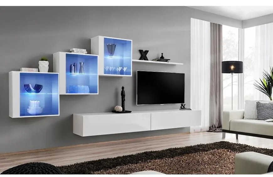 Obývacia stena Switch XIX Sklo +LED Biely