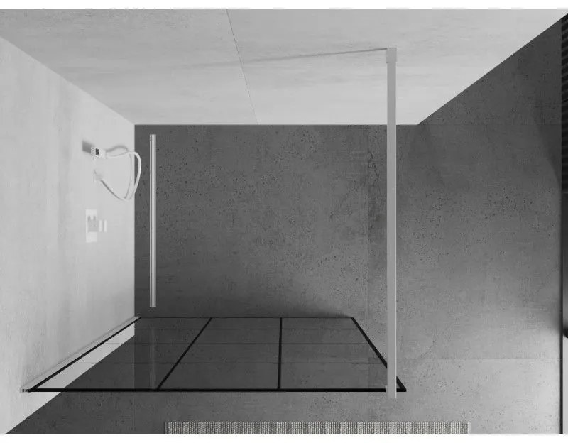 Mexen Kioto, Walk-In sprchová zástena 110 x 200 cm, 8mm sklo číre/čierny vzor, biely profil, 800-110-101-20-77