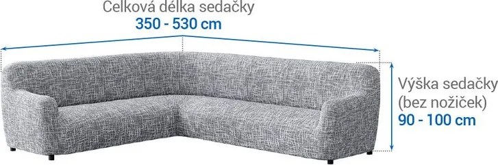 Bielastické poťahy GRAFITI NOVÉ antracit rohová sedačka (š. 350 - 530 cm)