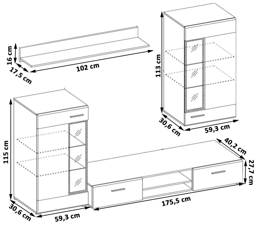 Obývacia stena do obývacej izby Kaja - Biely / beton