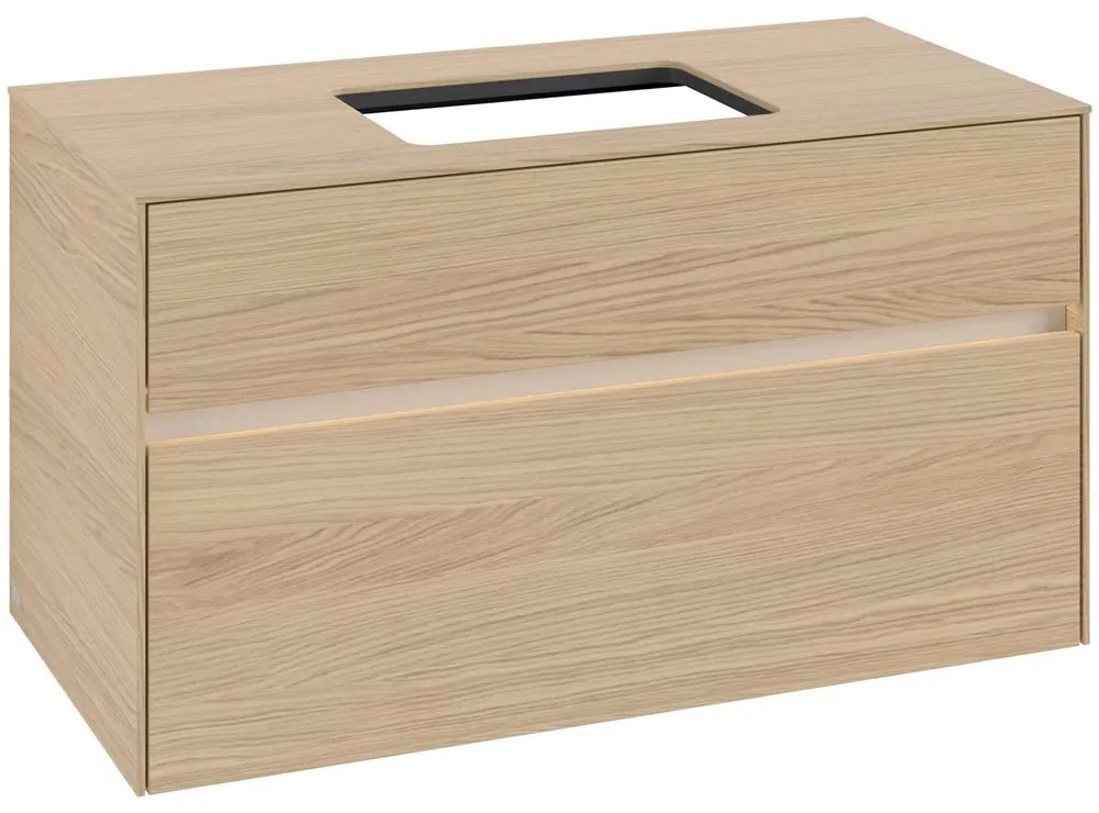 VILLEROY &amp; BOCH Collaro závesná skrinka pod umývadlo na dosku (umývadlo v strede), 2 zásuvky, s LED osvetlením, 1000 x 500 x 548 mm, Nordic Oak, C109B0VJ