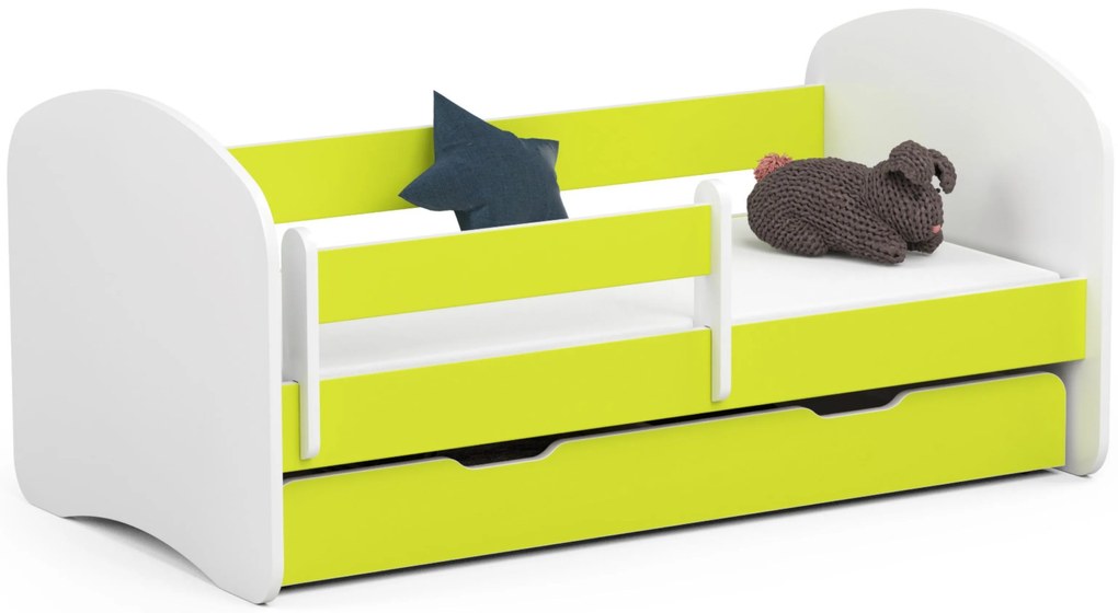 Detská posteľ Pranshi (limetková) (s matracom). Akcia -21%. Vlastná spoľahlivá doprava až k Vám domov. 1070768