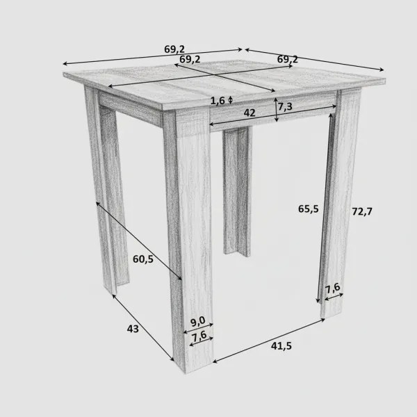 Štvorcový jedálenský stôl LEVI dub sonoma