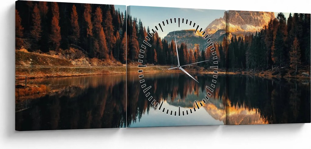 Obraz - Alpy, Taliansko, Dolomity, Lago Antorno (s hodinami) (90x30 cm)