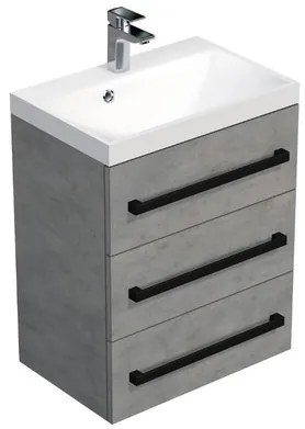 Kúpeľňová skrinka s čiernou úchytkou a umývadlom SAT Cube Way 60x76,5x40 cm betón mat CUBE2C603BE, 1 ks