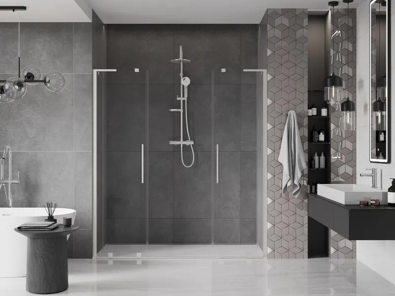 Mexen Velar L Duo, posuvné sprchové dvere do otvoru 180 cm, 8mm číre sklo, brúsená oceľ, 871-180-003-02-97