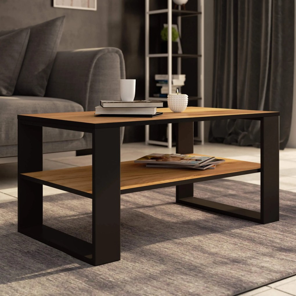 Konferenčný stolík DOMI II dub remeselný zlatý/čierny