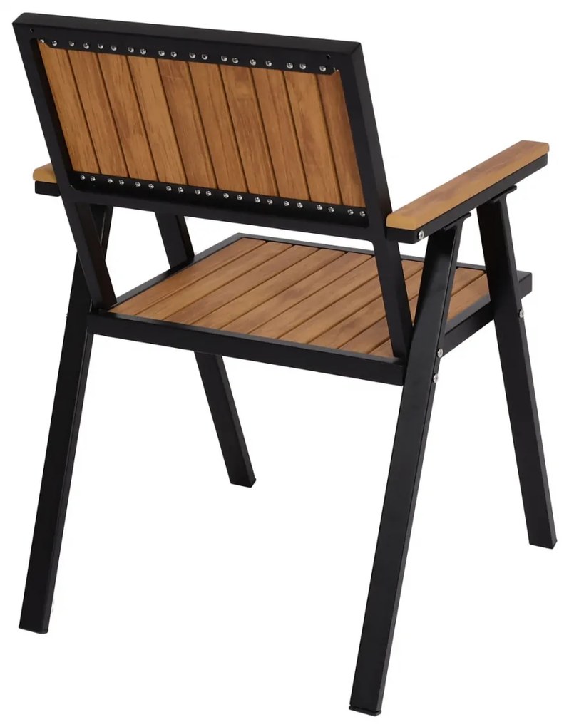 Set 2 záhradných stoličiek a stolíka HWC-J95, hliník imitácia dreva - čierna, teak