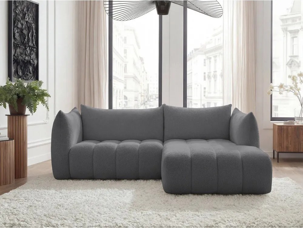 Sivá rohová pohovka z textílie buklé (pravý roh/s leňoškou) Azra – Bobochic Paris