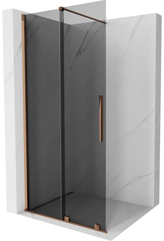 Mexen Velar, sprchová zástena s posuvnými dverami Walk-in 75 x 200 cm, 8mm šedé sklo, ružové zlato, 871-075-000-43-60