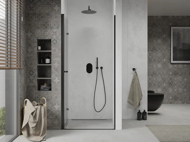 Mexen Lima, skladacie sprchové dvere do otvoru 80 x 190 cm, 6mm číre sklo, čierny profil, 856-080-000-70-00