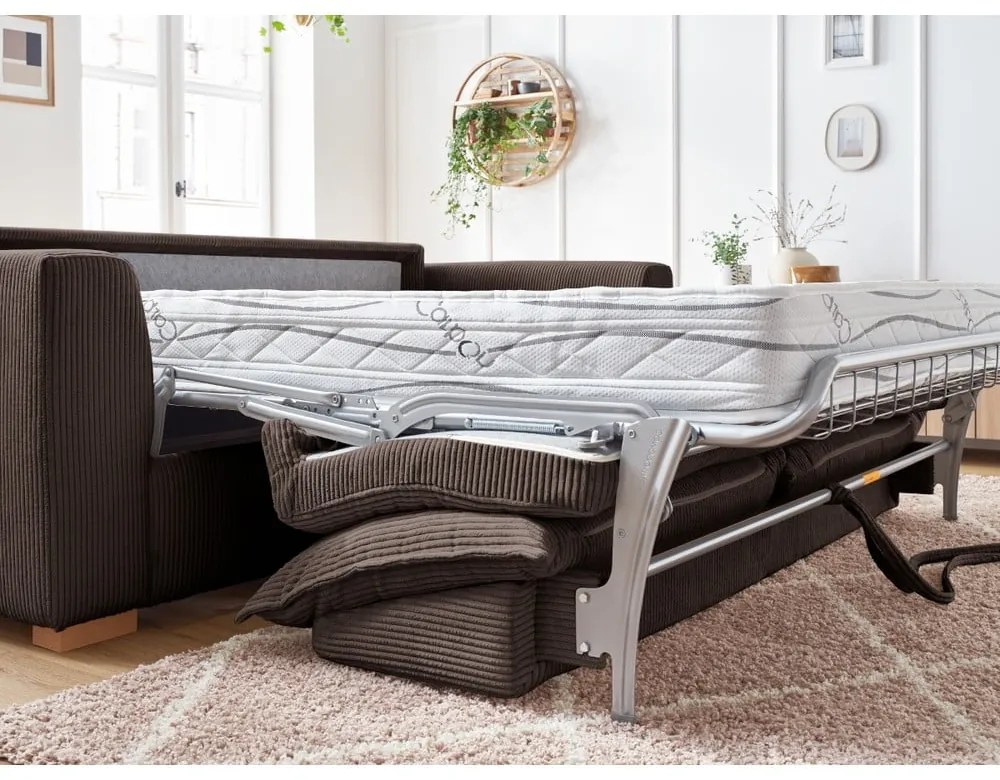 Hnedá menčestrová rozkladacia pohovka 225 cm Augustin – Bobochic Paris