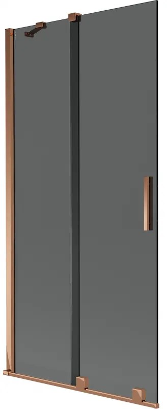 Mexen Velar, 2-krídlová posuvná vaňová zástena 95 x 150 cm, 8mm šedé sklo, ružové zlato, 896-095-000-41-60