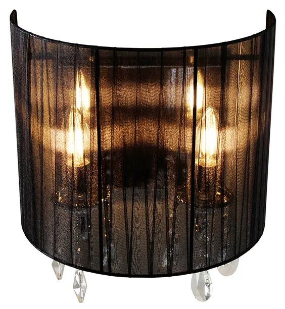 Klasická nástenná lampa chróm s čiernym tienidlom - Ann-Kathrin 2